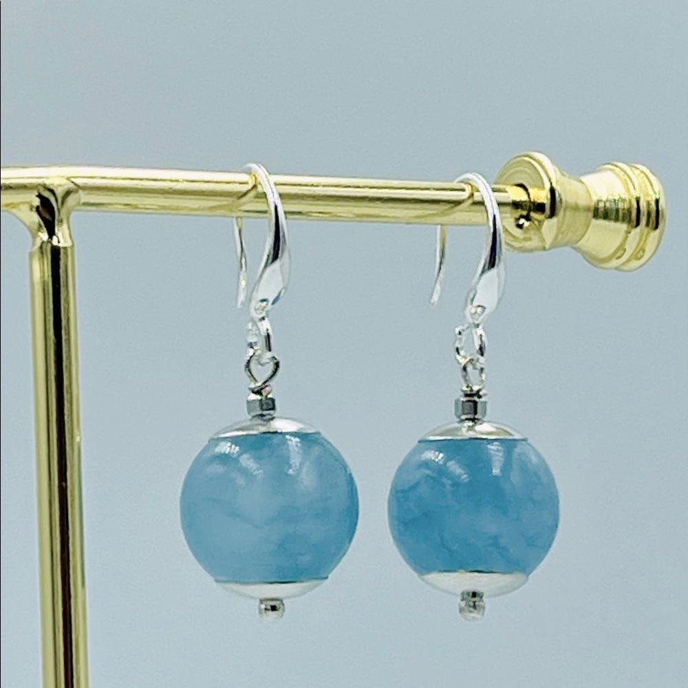 Sterling Silver Natural Aquamarine Stone Earrings